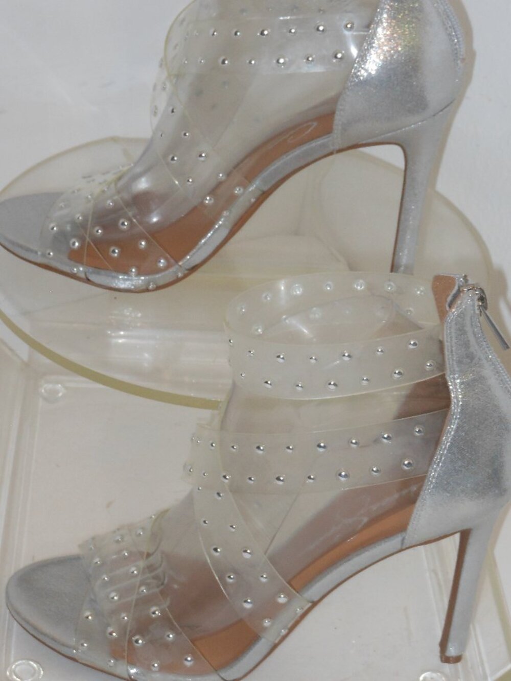 JESSICA SIMPSON CLEAR STRAPPY STUDDED HIGH-HEEL SHOES SIZE 8.5 MEDIUM